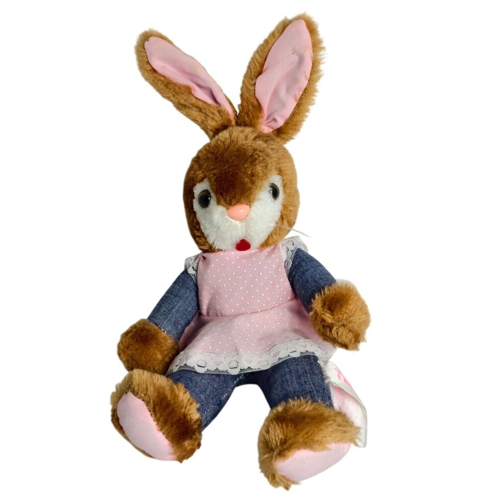 Vtg Russ Berrie Tammy Bunny Rabbit Plush Pink Dress Denim Outfit 15" 1970s